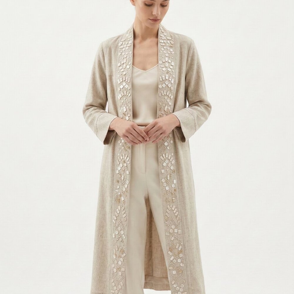 Soft Surroundings Embellished Cream Kimono Coat